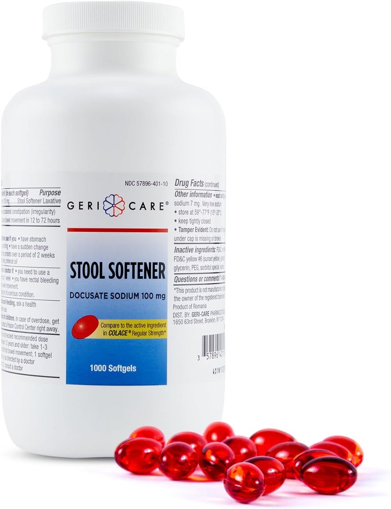 GeriCare Docusate Sodium Stool Softener, 100mg Softgels (Bottle of 1,000)