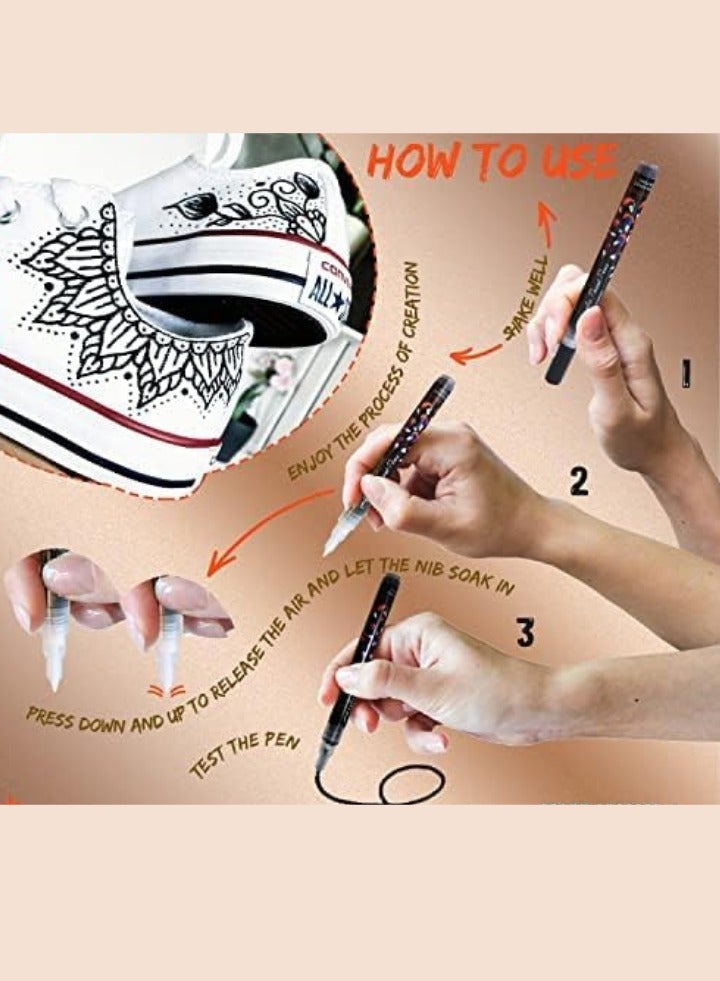Peaky Art 3+3 pack acrylic markers set, professional artists sketch pens for leather, plastic & glass paint acrylic pen, vibrant acrylic paint set, waterproof fine 0.7mm tip black & white marker  - Image 2