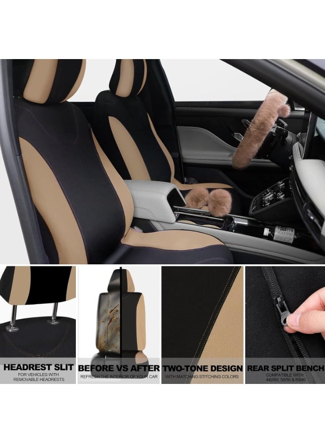Halamodo 17 Pcs Car Seat Cover Full Set for Women Fluffy Fuzzy Car Accessories Rear Steering Wheel Fleece Handbrake Shift Covers Hanging Accessory Holder Ring Emblem (Beige) - Image 5