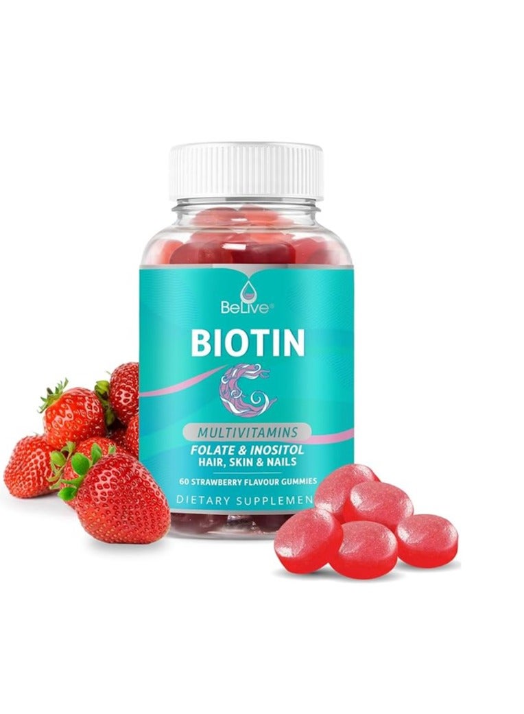 BeLive Biotin Gummies with MultiVitamins Supports Hair Growth, Healthy Skin & Nails 60 Caps