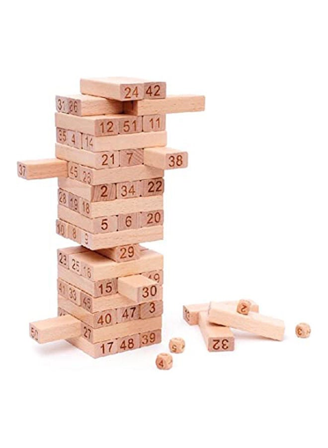 51-Piece Wooden Beech Building Block Set Stacking Board Game Shape And Number Recognition Educational Toy For Kids
