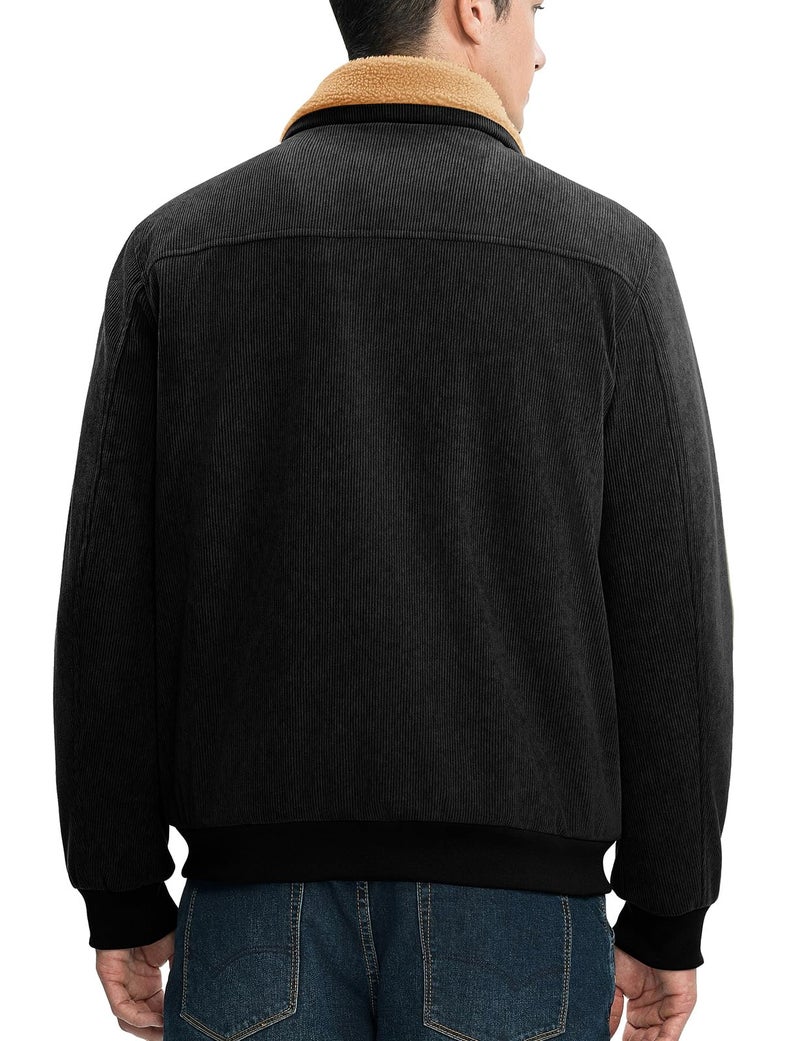 Rdruko Men's Winter Jacket Sherpa Lined Corduroy Fleece Jacket Thick Warm Turn-Down Collar Full Zip Coat, Black, XL - Image 4