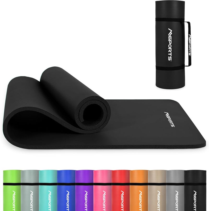 MSPORTS Yoga Mat Premium Non Slip Thick – Extra Comfortable Exercise Mat for Home Workouts, Pilates, Stretching & Gym – Cushioned NBR Foam, Gym Mat with Strap, for Women & Men - Image 1