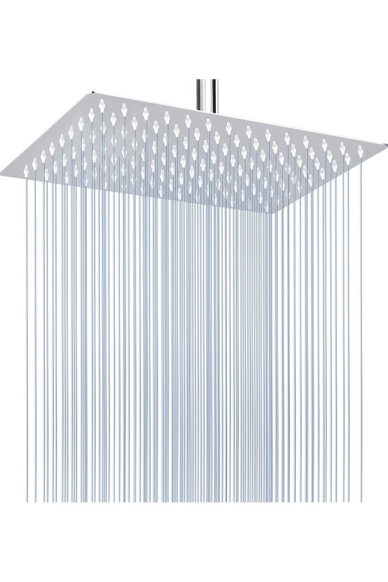 هالونهي رأس دش مطري مستطيل الشكل مقاس 12 × 8 بوصة، مصنوع من الفولاذ المقاوم للصدأ 304، رأس دش مطري غزير عالي التدفق، رأس دش مربع للحمام على شكل شلال، مثبت في السقف أو الحائط (فضي) - Image 1