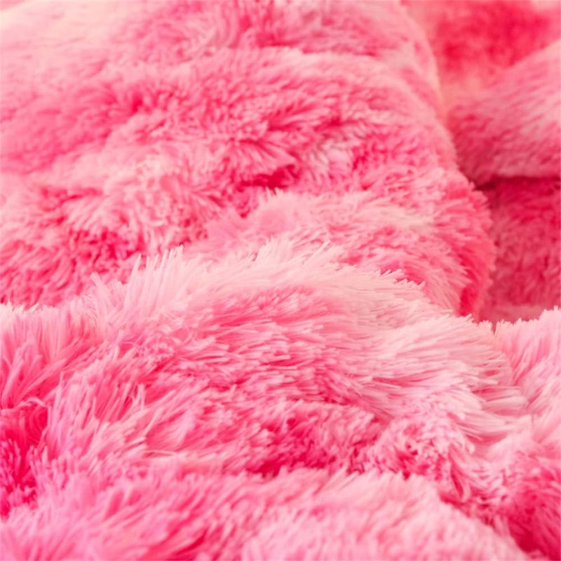 chovy Faux Fur Tie-Dyed Pink White Red Colorful Comforter Sets King - 3PC Bed Set Ultra Soft Plush Flannel Velvet Fluffy Fuzzy Beddingï¼ˆComforter x 1 Pillowcases x 2ï¼‰ - Image 4