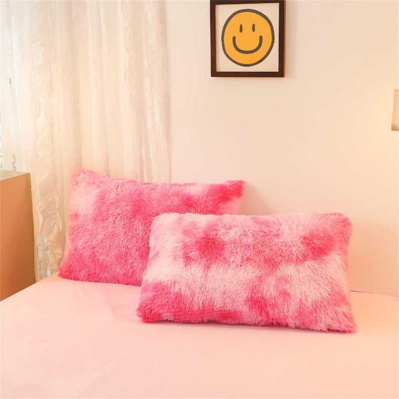 chovy Faux Fur Tie-Dyed Pink White Red Colorful Comforter Sets King - 3PC Bed Set Ultra Soft Plush Flannel Velvet Fluffy Fuzzy Beddingï¼ˆComforter x 1 Pillowcases x 2ï¼‰ - Image 5