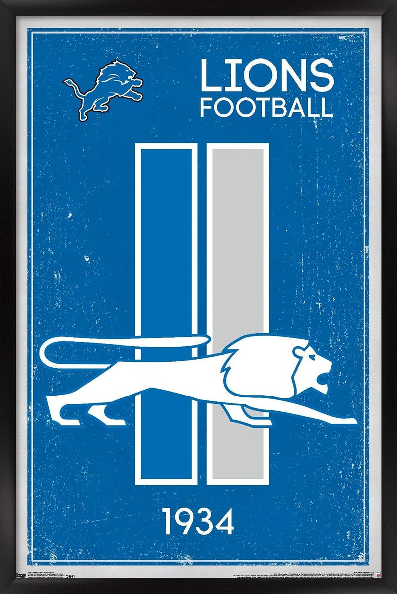 Trends International NFL Detroit Lions - Retro Logo 14 Wall Poster, 22.375" x 34", Black Framed Version - Image 1