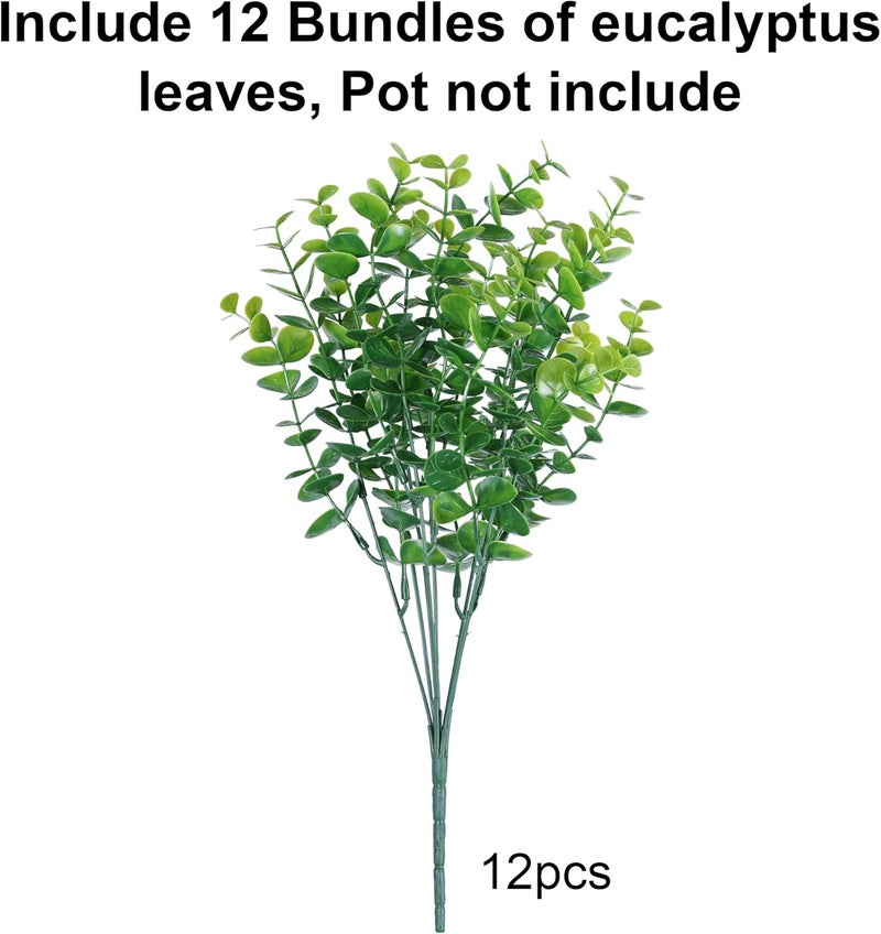 HyeFlora Artificial Plants for Outdoors Outside Spring Summer Decoration, 12 Bundles Faux Eucalyptus Leaves Stems Bulk Fake Greenery Branches Look Real UV Resistant for Home Porch Patio Planter Yard - Image 4