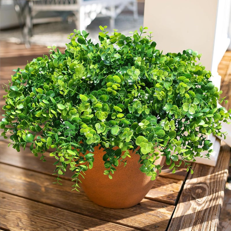 HyeFlora Artificial Plants for Outdoors Outside Spring Summer Decoration, 12 Bundles Faux Eucalyptus Leaves Stems Bulk Fake Greenery Branches Look Real UV Resistant for Home Porch Patio Planter Yard - Image 1