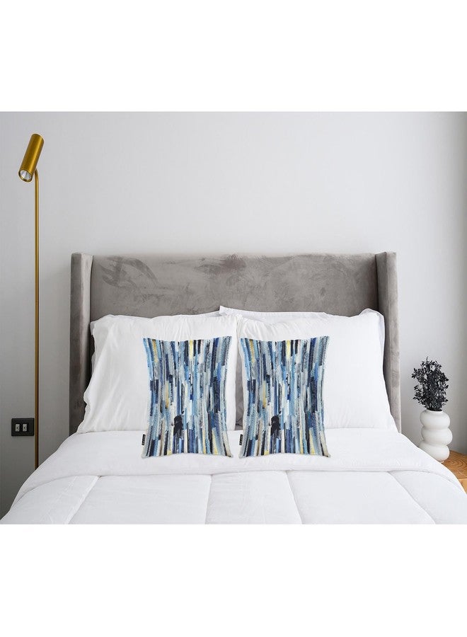 Swono Abstract Art Cozy Pillowcase Cushion Cover, Modern Watercolor Stripes Teals Decorative Throw Pillows Covers Outdoor Pillow Case for Home Office Dorm Sofa Picnic Car 18" X 18" 2 Pack, Blue - Image 3