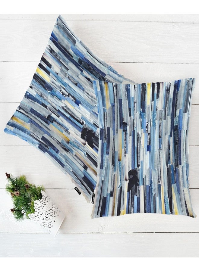 Swono Abstract Art Cozy Pillowcase Cushion Cover, Modern Watercolor Stripes Teals Decorative Throw Pillows Covers Outdoor Pillow Case for Home Office Dorm Sofa Picnic Car 18" X 18" 2 Pack, Blue - Image 5
