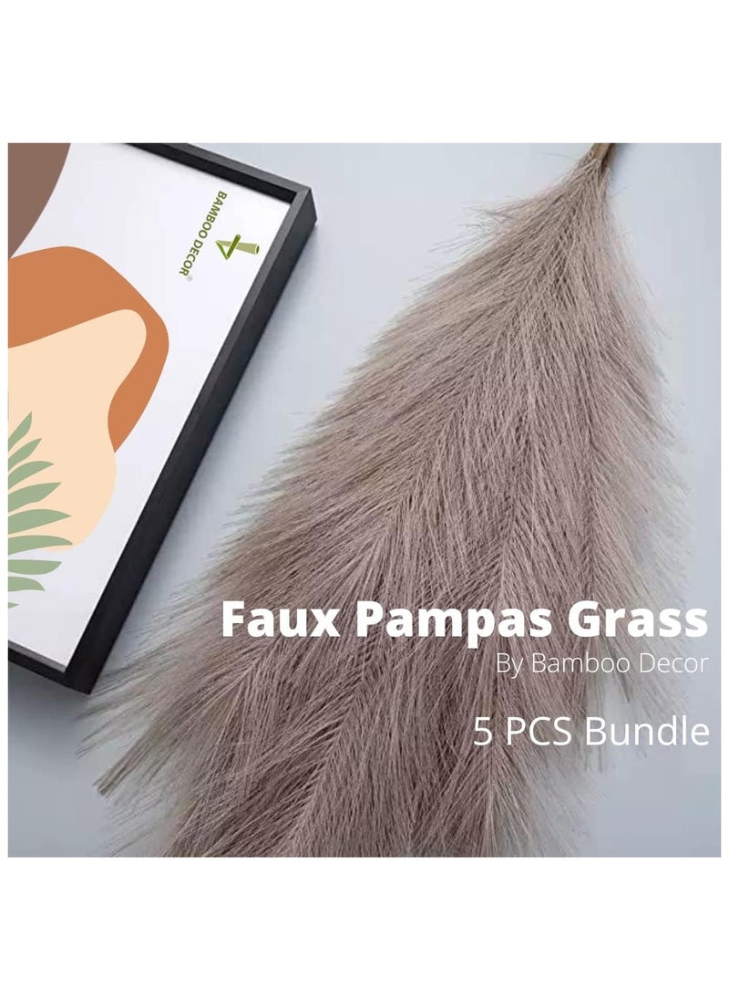 BAMBOO DECOR Bamboo Decor | Faux Pampas Grass 5 Pieces Of Artificial Dried Plants Extra Fluffy Stems For Vase Dried Fake Flowers For Boho-Vintage-Farmhouse Decor (Coffee)  - Image 2