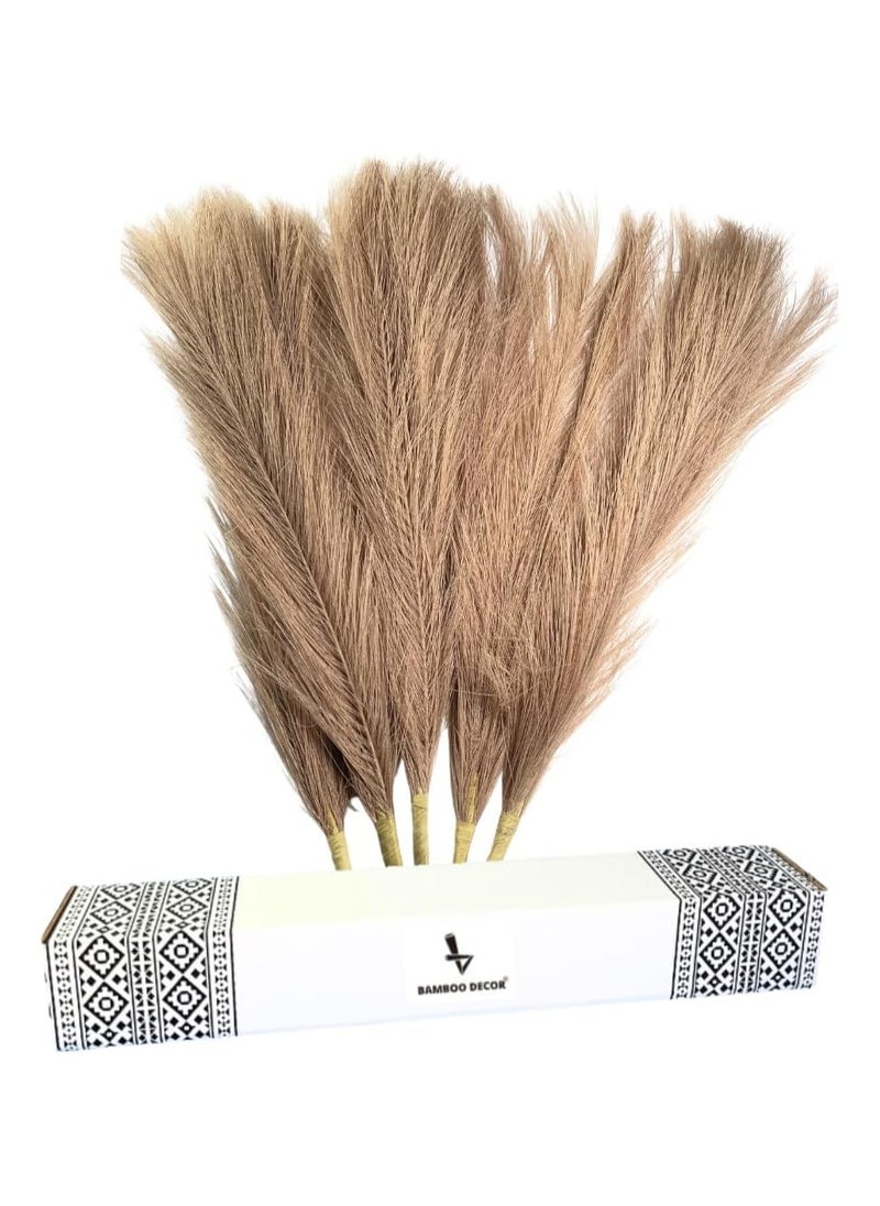 BAMBOO DECOR Bamboo Decor | Faux Pampas Grass 5 Pieces Of Artificial Dried Plants Extra Fluffy Stems For Vase Dried Fake Flowers For Boho-Vintage-Farmhouse Decor (Coffee)  - Image 1