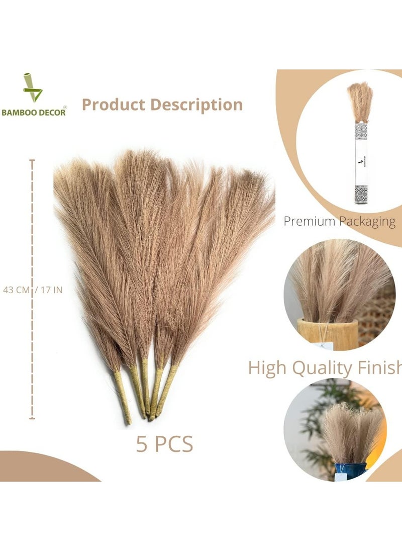 BAMBOO DECOR Bamboo Decor | Faux Pampas Grass 5 Pieces Of Artificial Dried Plants Extra Fluffy Stems For Vase Dried Fake Flowers For Boho-Vintage-Farmhouse Decor (Coffee)  - Image 3