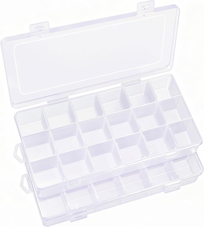 IOOLEEM 18 Grids Adjustable Dividers Plastic Bead Organizer Box, Organizer Container Storage Box, Dividers for bead arts and crafts.(2 Pack) - Image 1