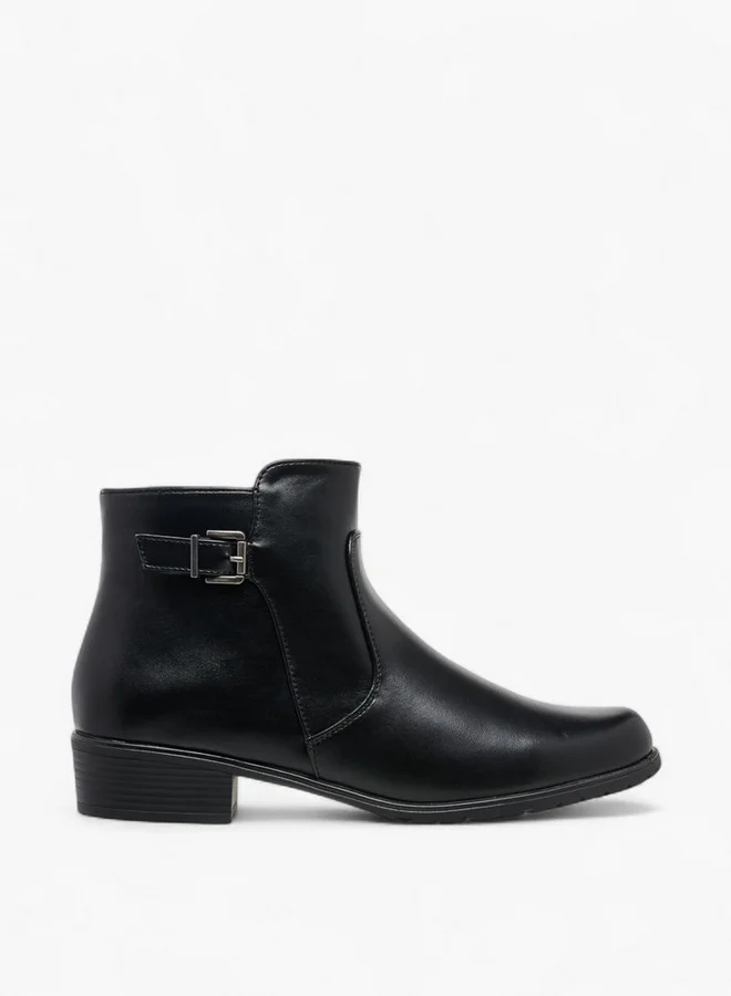 سيليست Women's Buckle Accent Block Heeled Ankle Boots with Zip Closure