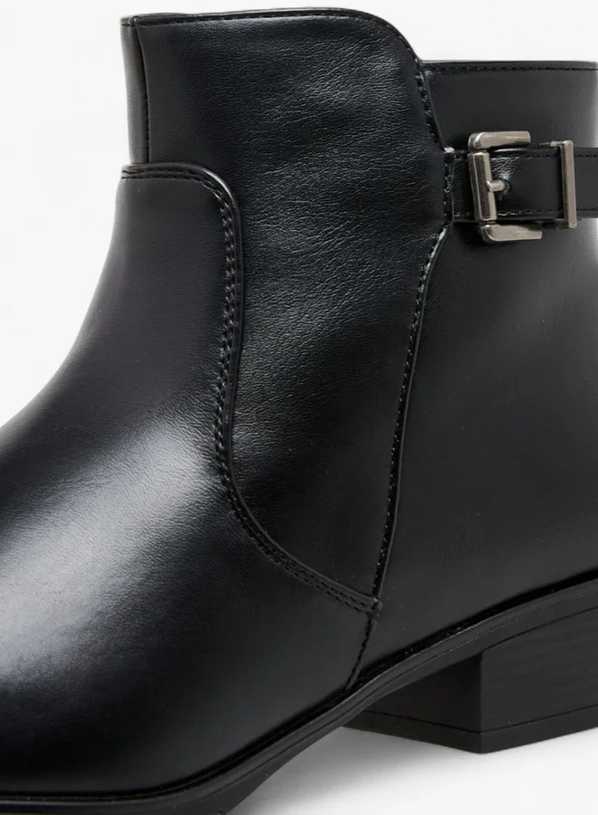 سيليست Women's Buckle Accent Block Heeled Ankle Boots with Zip Closure