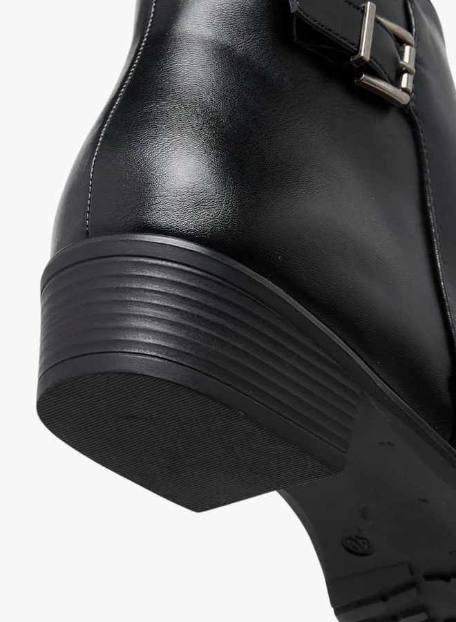 سيليست Women's Buckle Accent Block Heeled Ankle Boots with Zip Closure