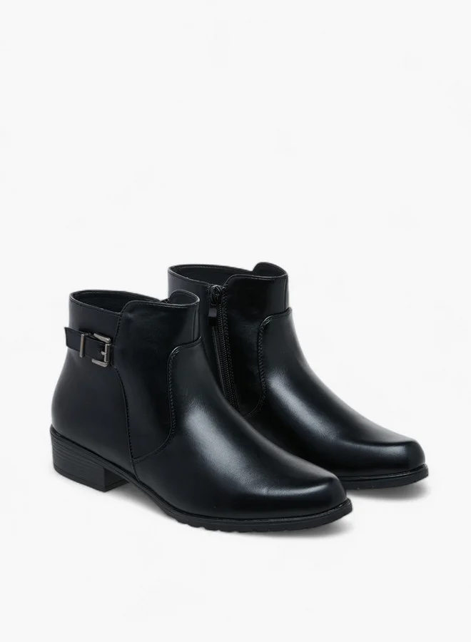 سيليست Women's Buckle Accent Block Heeled Ankle Boots with Zip Closure