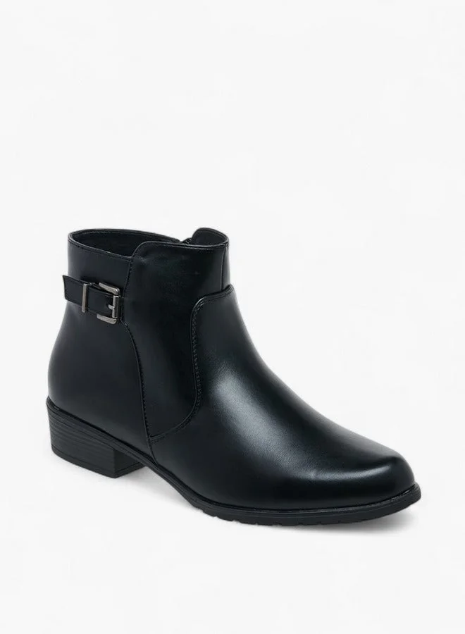 Celeste Women's Buckle Accent Block Heeled Ankle Boots with Zip Closure