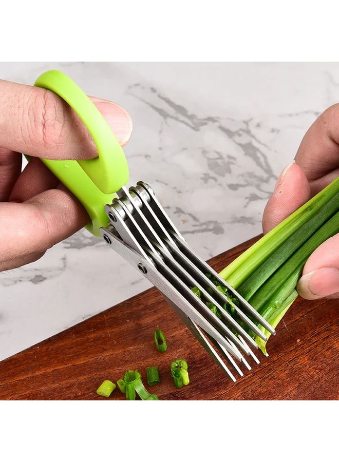 Five Floors Stainless Steel Kitchen Scissors With Cleaning Brush Ergonomic Green Handle For Vegetables Herbs And BBQ - Image 1