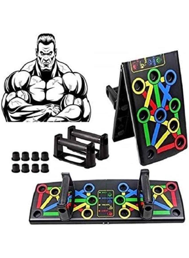 Generic MultiFastO ShopHub 14-in-one ABS plastic Push Up Board Multifunctional Colour Coded Foldable Push up Board for Full Body Muscle Training at Home for Men and Women  - Image 1
