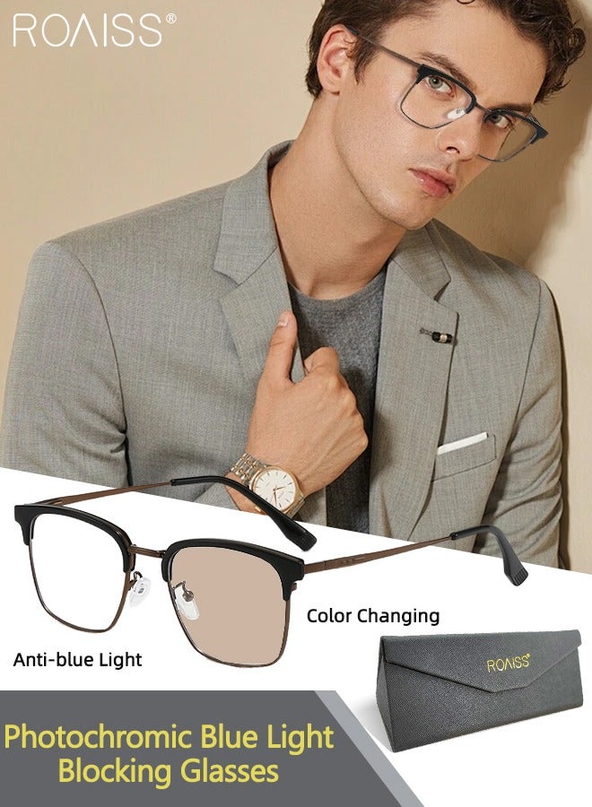 roaiss Men's Blue Light Blocking Sunglasses Anti UV and Glare Blue Light Filter Computer Glasses Rectangular Color Changing Anti Eyestrain Headache Eyewear Dark Brown  - Image 1