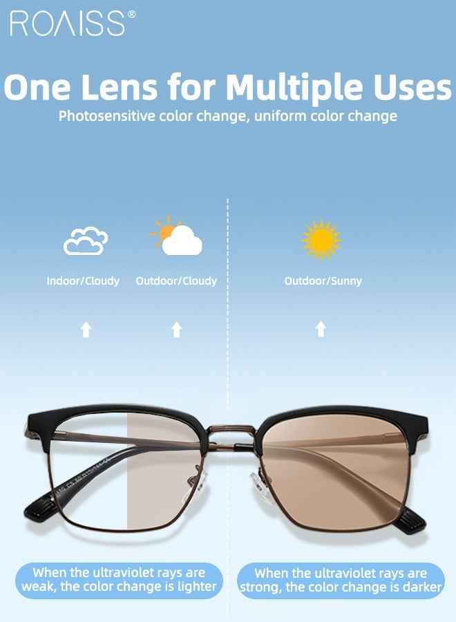 roaiss Men's Blue Light Blocking Sunglasses Anti UV and Glare Blue Light Filter Computer Glasses Rectangular Color Changing Anti Eyestrain Headache Eyewear Dark Brown  - Image 3
