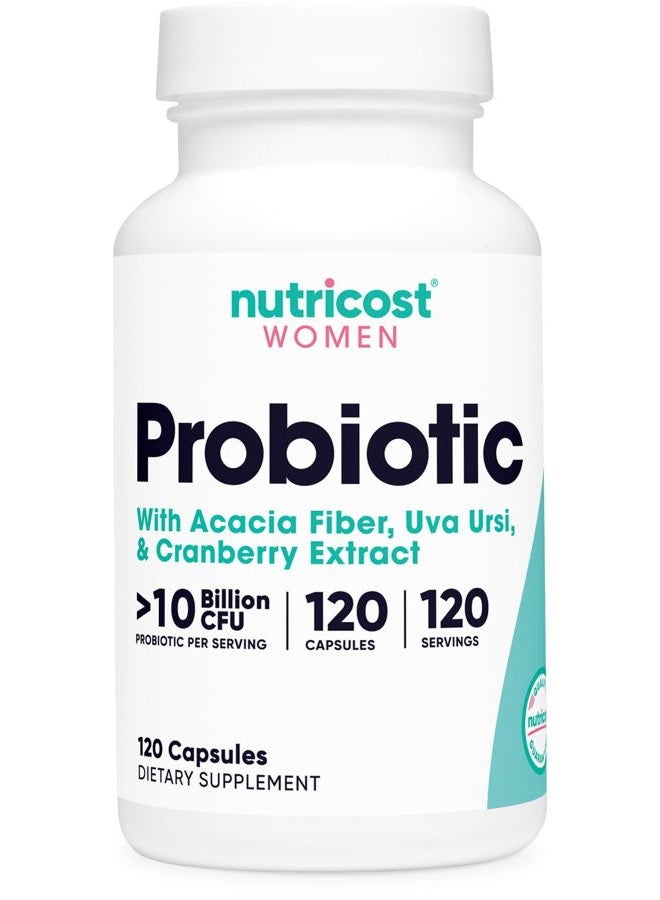 Nutricost بروبيوتيك للنساء 10 مليار CFU، 120 كبسولة - مركب مع ألياف الأكاسيا، يوفا أورسي ومستخلص التوت البري، غير معدّل وراثيًا وخالي من الغلوتين - Image 1
