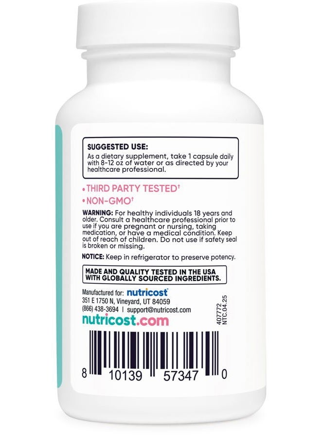 Nutricost بروبيوتيك للنساء 10 مليار CFU، 120 كبسولة - مركب مع ألياف الأكاسيا، يوفا أورسي ومستخلص التوت البري، غير معدّل وراثيًا وخالي من الغلوتين - Image 4