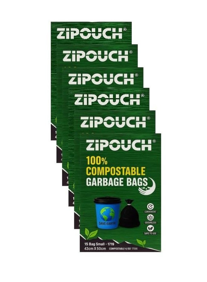 Zipouch Compostable Garbage Bags for Dustbin Bag (43 X 48 cms) 90 Bags (6 Packs) Dustbin Bag/Trash Bag For Dry & Wet Waste | Black Perforated Box for Easy Dispensing - Image 1