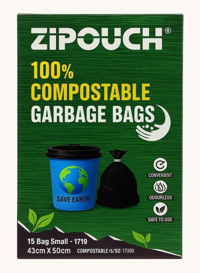 Zipouch Compostable Garbage Bags for Dustbin Bag (43 X 48 cms) 90 Bags (6 Packs) Dustbin Bag/Trash Bag For Dry & Wet Waste | Black Perforated Box for Easy Dispensing - Image 2