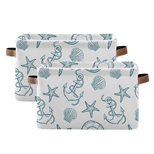 Wamika Coastal Anchor Nautical Theme Storage Basket Fabric Laundry Baskets Starfish Summer Beach Storage Boxes Organizer Bag for Baby Cloth Dog Toy Book Storage Cubes Shelf Closet Bins 16x12x8 Inches - Image 3