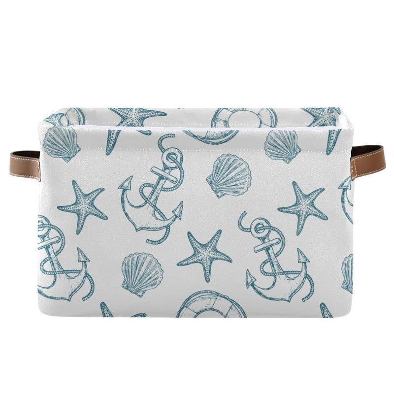 Wamika Coastal Anchor Nautical Theme Storage Basket Fabric Laundry Baskets Starfish Summer Beach Storage Boxes Organizer Bag for Baby Cloth Dog Toy Book Storage Cubes Shelf Closet Bins 16x12x8 Inches - Image 2
