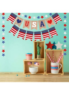 HOWAF 4Th Of July Decorations Red Blue White Usa American Flag Jute Burlap Banner Star Streamers For Independence Day 4Th Of July Labor Day Military Events Usa Theme Party  - Image 5