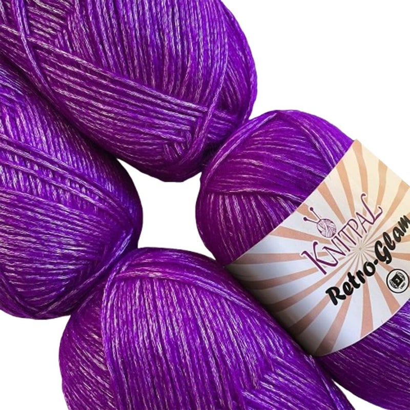 RetroGlam Sparkle Yarn for Knitting 4 Skeins 1280Yds400G Free Patterns  Metallic Yarn for Crocheting  3 DK Light Worsted Weight  Royal Purple
