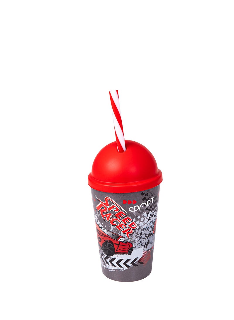 Herevin 340ml Speed Racer Printed Kids Tumbler with Straw - Multicolor BPA-Free PP Sipper Cup with Lid - Image 1