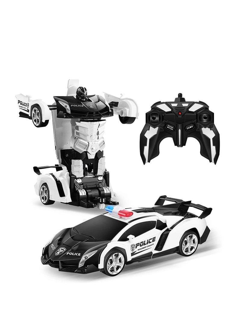 AROAQ Police White Remote Control Car Transform Robot RC Car with 2.4g Version Remote And One Button Transforming 360 Degree Rotation  - Image 1