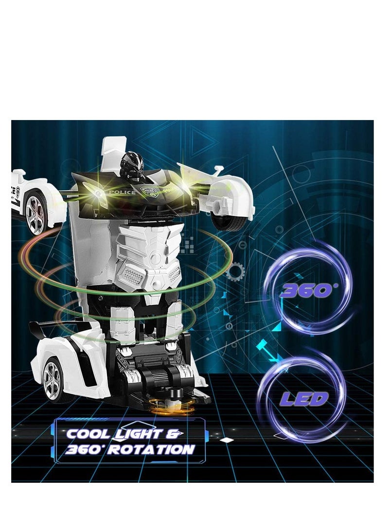 AROAQ Police White Remote Control Car Transform Robot RC Car with 2.4g Version Remote And One Button Transforming 360 Degree Rotation  - Image 2
