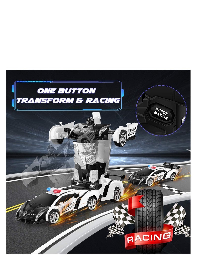 AROAQ Police White Remote Control Car Transform Robot RC Car with 2.4g Version Remote And One Button Transforming 360 Degree Rotation  - Image 3