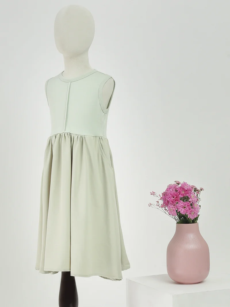 globus Globus Girls Grey Round Neck Gathered Flared Hem Fit & Flare Mini Dress