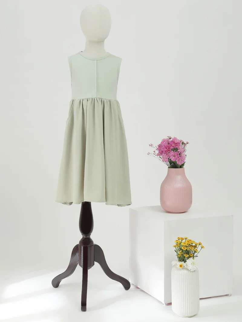 globus Globus Girls Grey Round Neck Gathered Flared Hem Fit & Flare Mini Dress