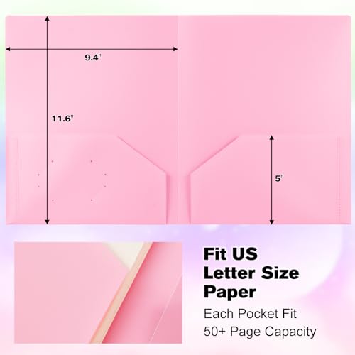 EEHZTSI 6-Pack Plastic Folders with Pockets,2-Pocket Pastel Folders Holds US Letter Size Paper for School/Office/Home, Pink - Image 5
