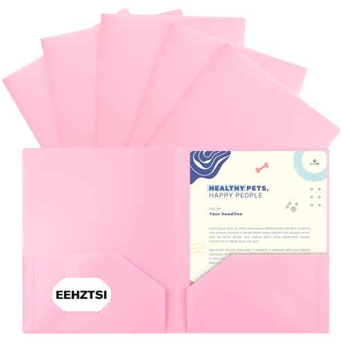 EEHZTSI 6-Pack Plastic Folders with Pockets,2-Pocket Pastel Folders Holds US Letter Size Paper for School/Office/Home, Pink - Image 1