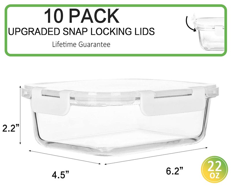 M MCIRCO 10-Pack 22 Oz Glass Meal Prep Containers with Lids - Microwave, Oven, Freezer & Dishwasher Safe - White - Image 2