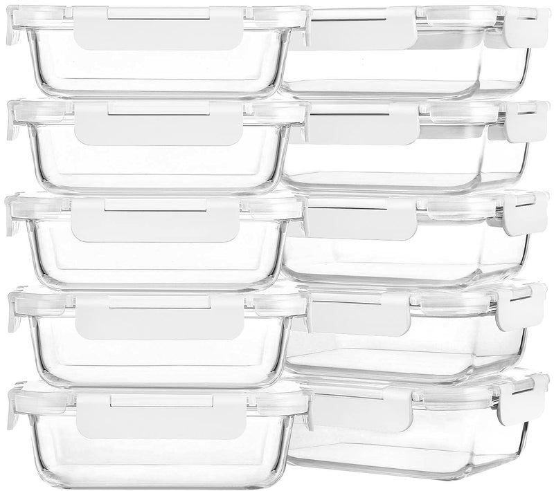 M MCIRCO 10-Pack 22 Oz Glass Meal Prep Containers with Lids - Microwave, Oven, Freezer & Dishwasher Safe - White - Image 1