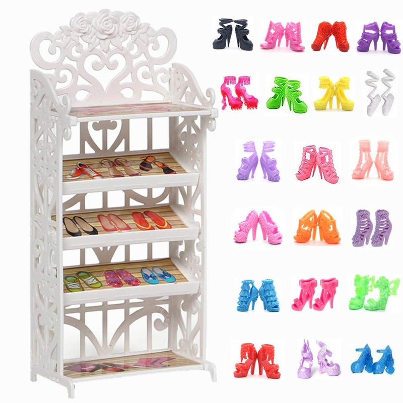 DoubleWood 1 Doll Shoes Rack 20 Pairs Doll Shoes Different Assorted Colors High Heel Shoes Doll Boots Flat Shoes Set Replacement for 115 inch Doll Doll Rack Shoes - Image 4