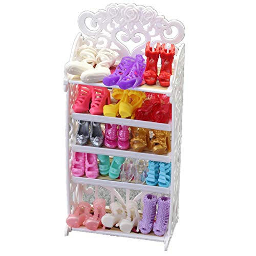 DoubleWood 1 Doll Shoes Rack 20 Pairs Doll Shoes Different Assorted Colors High Heel Shoes Doll Boots Flat Shoes Set Replacement for 115 inch Doll Doll Rack Shoes - Image 5