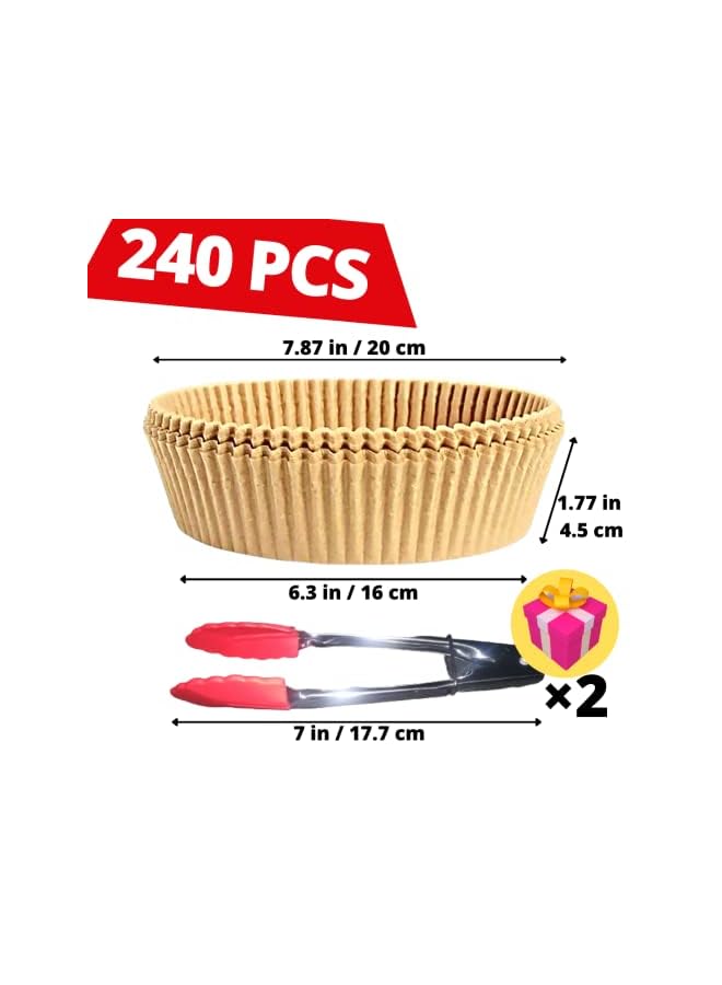Raxoom Fryer Disposable Paper Liners (240-Pack & 2-Tongs) Round Non-stick Air Fryer Plates, Prime Oil Resistant, Waterproof, Parchment Paper Cooking Paper For Fryers Basket Frying Pan 6.3in/16cm (240) - Image 2