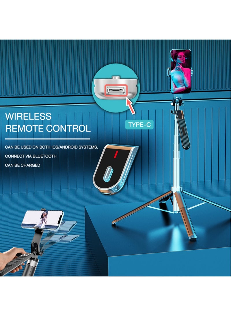 بيوينتي عصا سيلفي مع ضوء، عصا سيلفي طويلة مع حامل ثلاثي القوائم، عصا سيلفي للهاتف المحمول بلوتوث للهاتف المحمول، 1.8 متر، مكياج، سيلفي، مدونات الفيديو، يوتيوب، لايف، آيفون، P180 - Image 4